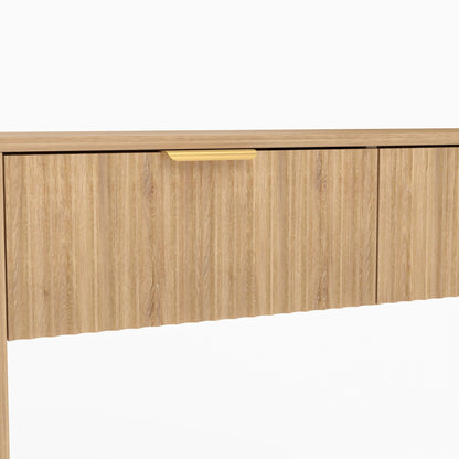Mid-Century Modern Fluted Console Table with 2 Drawers & Open Shelf, Oak Finish Narrow Entryway Table, Slim Sofa Table for Hallway, Living Room, Small Spaces, Easy Assembly
