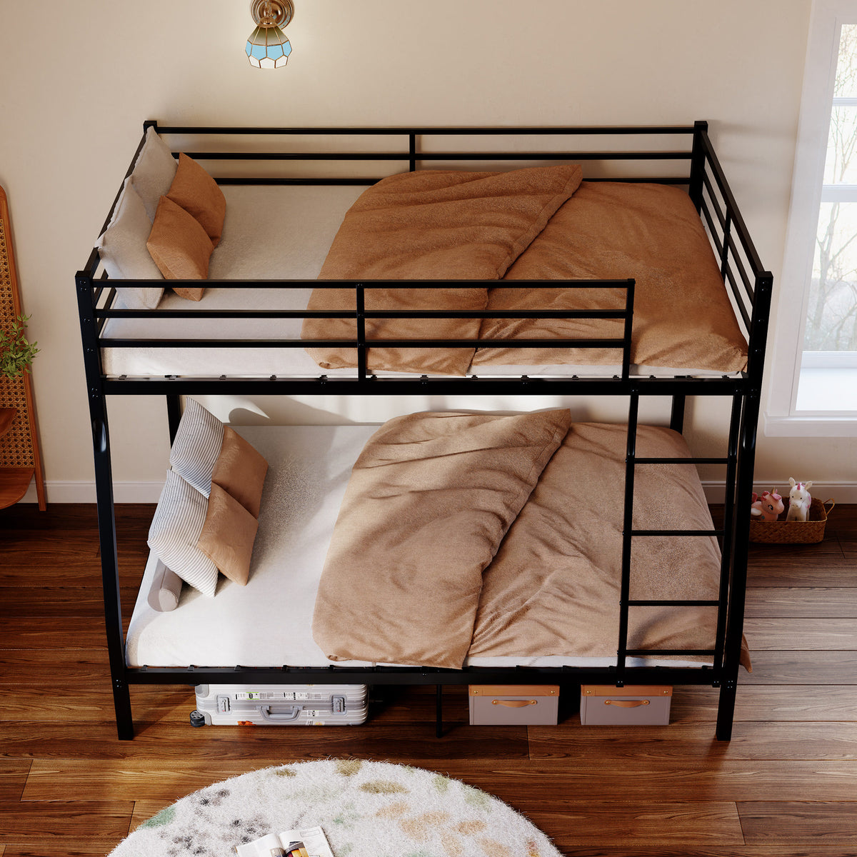 Metal Bunk Bed, Heavy Duty Full Over Queen Bunk Beds with 5 Extra Support Legs, 990 lbs Capacity, Noise-Free & Anti-Tip Design, 13.3" Safety Guardrail, Space-Saving Bed for Kids, Teens & Adults, Black