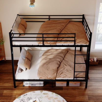 Metal Bunk Bed, Heavy Duty Full Over Queen Bunk Beds with 5 Extra Support Legs, 990 lbs Capacity, Noise-Free & Anti-Tip Design, 13.3" Safety Guardrail, Space-Saving Bed for Kids, Teens & Adults, Black