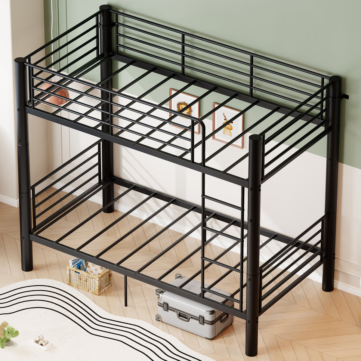 Twin Over Twin Metal Bunk Bed, 2-Inch Heavy-Gauge Tubing, Detachable 2-in-1 Platform Beds with Safety Rails & Wide Ladder, Quiet & Stable Frame Perfect for Small Rooms, Kids and Adults, Black