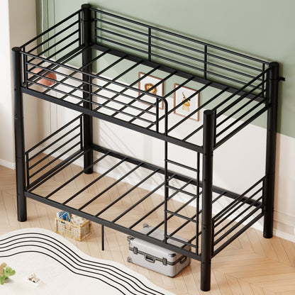 Twin Over Twin Metal Bunk Bed, 2-Inch Heavy-Gauge Tubing, Detachable 2-in-1 Platform Beds with Safety Rails & Wide Ladder, Quiet & Stable Frame Perfect for Small Rooms, Kids and Adults, Black