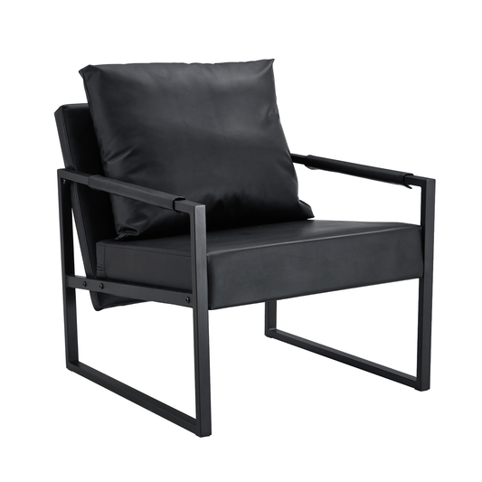 A Set of 1 Classic Black PU Leather and Metal Frame Sofa - Ergonomically Designed, A Perfect Blend of Modern and Industrial Styles, With Product Dimensions of 27*29.7*29.6 inches