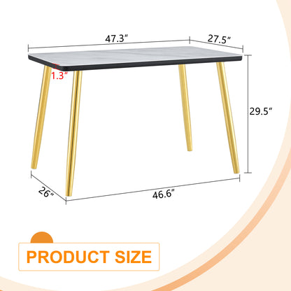 Modern minimalist rectangular dining table, suitable for 4-6 people. Tempered glass countertop+lower MDF board, imitation marble texture – Model W1151S04619