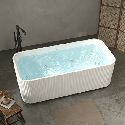 67' Rectangle Linear Acrylic Massage Whirlpool Bathtub Freestanding Bathtub Stand Alone Soaker Tub, Glossy White Acrylic, POP-UP Chrome Drain, cUPC Certified