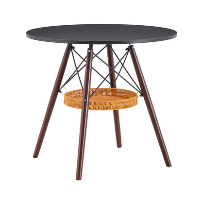 31.5-inch diameter circular dining table, black MDF vacuum formed tabletop, walnut solid wood legs