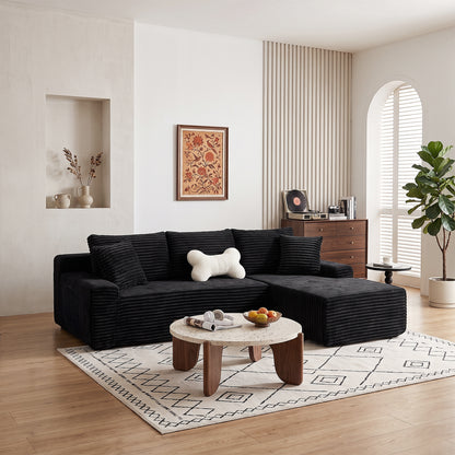 94.06 Inch Right Chaise L Shaped Boneless Cloud Sectional Sofa, Modular Corduroy Couch with Arm Storage Pockets, Deep Seat No Assembly Suitable for living rooms, apartments-Black