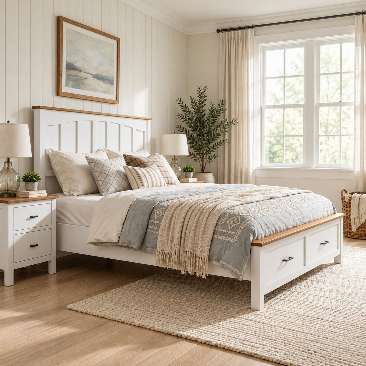 Queen Size Farmhouse Metal Bed Frame, Platform Bed , Mattress Foundation with Wood Support Slats, No Box Spring Needed, Noise Free.