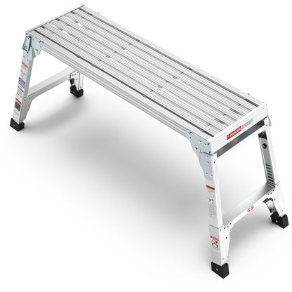 Aluminum Work Platform Large Size Step Stool Folding Portable Work Bench 40" Width Telescopic Feet 22" -27.5" Height Adjustable