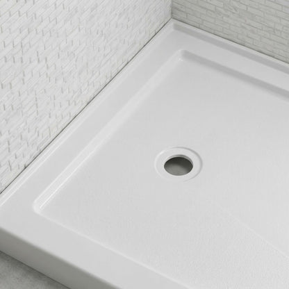 60" x 36" Rectangular Shower Base Pan, White Acrylic Single-Threshold Shower Tray with Center Drain, Non-Slip Surface