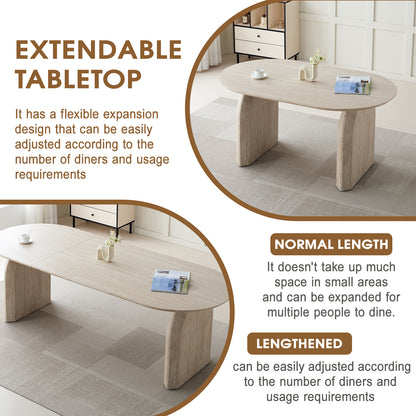 Wood Extendable Dining Table, Modern Oval Kitchen Table with Stylish Dual - Pillar Design, Perfect for Home Dining & Gathering, Multi-functional and Space-saving, Living Room and Dining Room.