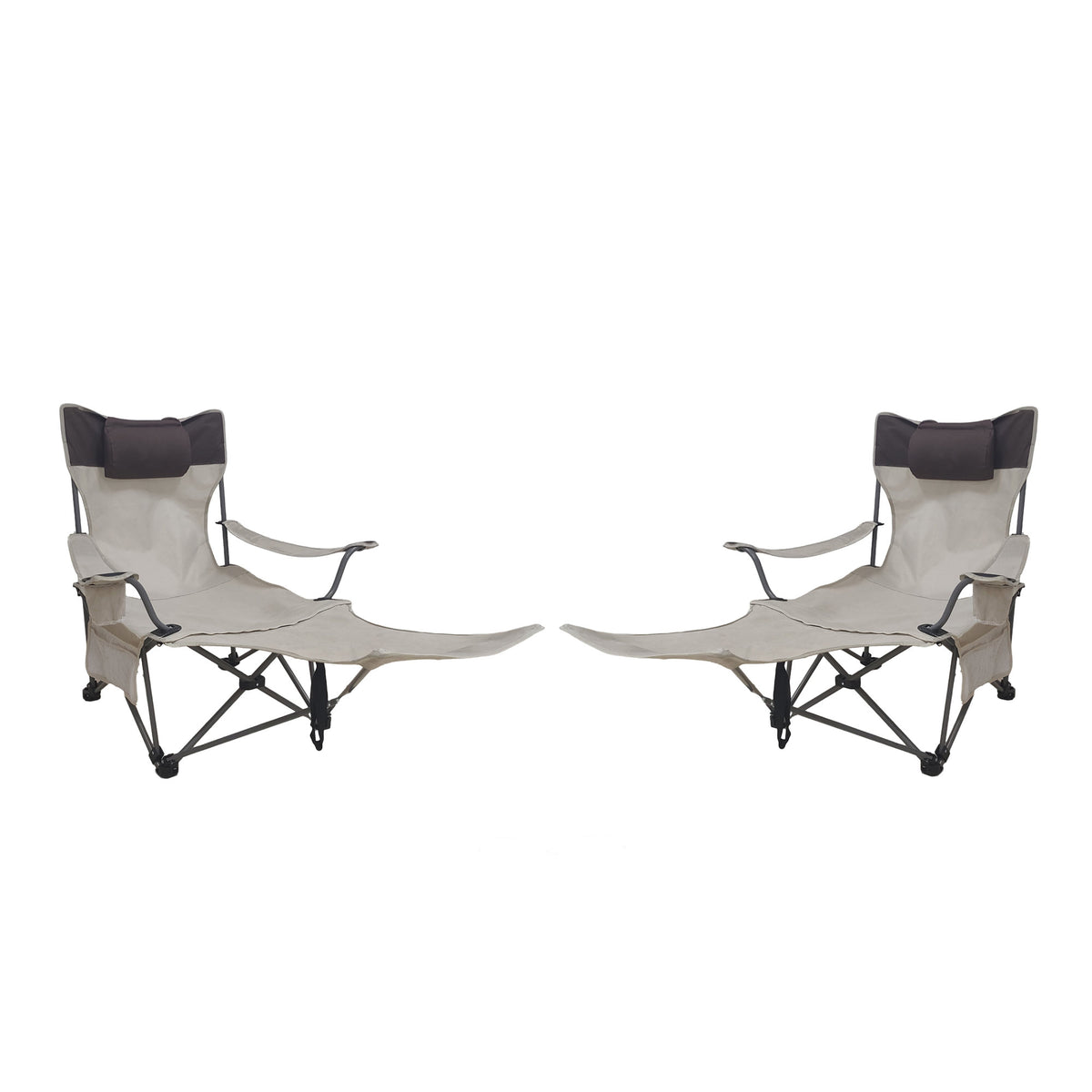 2PCS Outdoor Camping Chairs Folding/Portable/Adjustable reclining chair(Three-level adjustment), Side Pockets & Cup Holder,Carry Bag,Beige