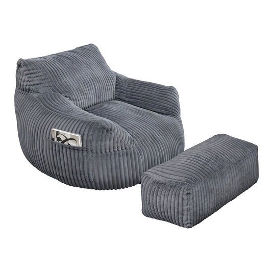 Oversized Beanbag Big Round Lazy Sofa with Ottoman,Accent Chair for Living Room, Bedroom & Dorm, Cozy Fluffy Bean Bag Chair for Adults