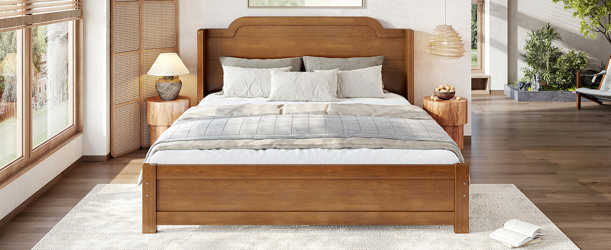 Queen Solid Wood Platform Bed with Headboard Brown Finish & Minimalist Design, Easy Assembly, No Box Spring Needed Traditional Wood Bed Frame.Brown