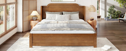 Queen Solid Wood Platform Bed with Headboard Brown Finish & Minimalist Design, Easy Assembly, No Box Spring Needed Traditional Wood Bed Frame.Brown