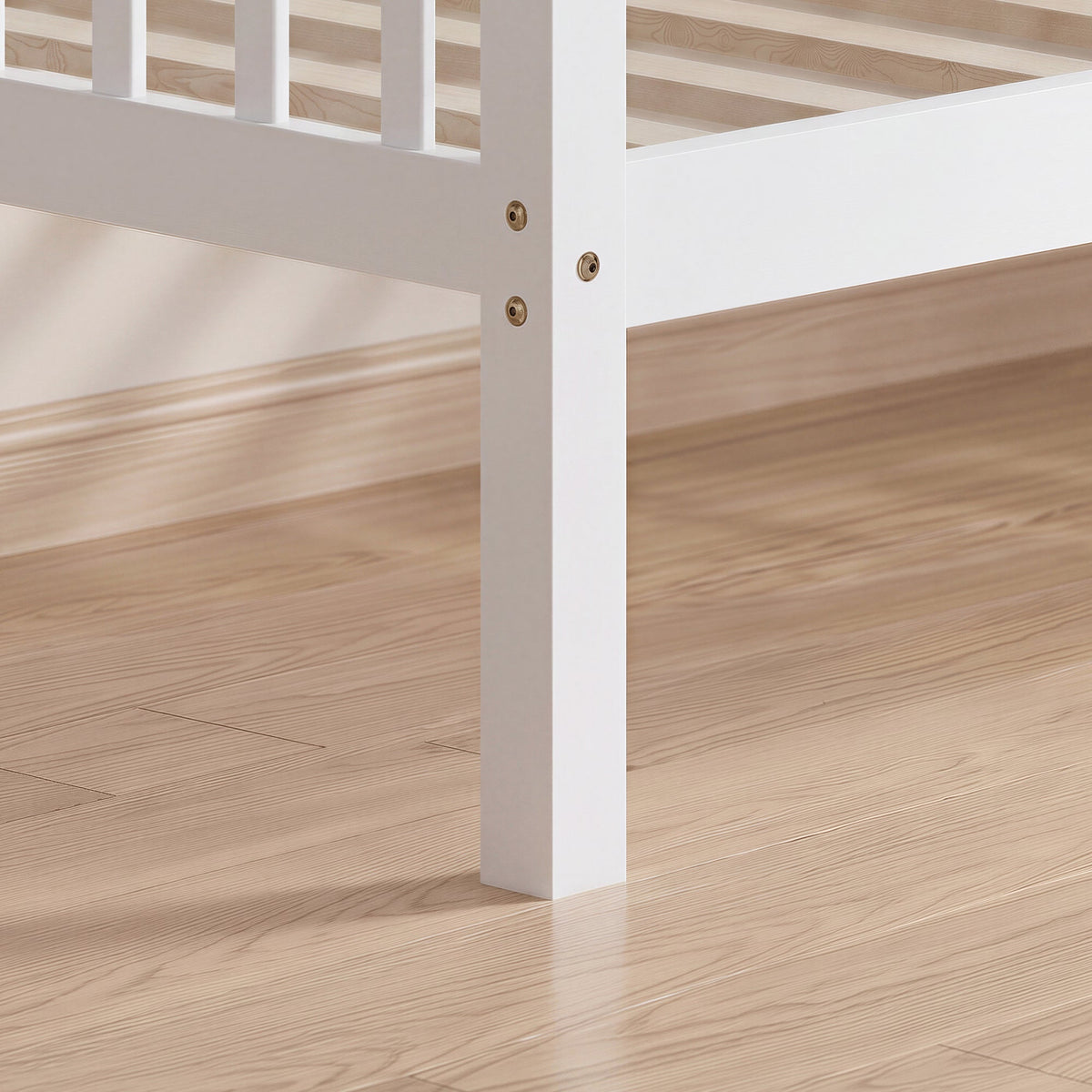 Full Size Daybed, 3-Sided Vertical Slat Guardrail Bed Frame, Breathable Wooden Slat Support Leisure Bed for Home Bedroom,White