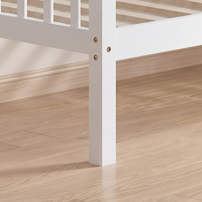 Full Size Daybed, 3-Sided Vertical Slat Guardrail Bed Frame, Breathable Wooden Slat Support Leisure Bed for Home Bedroom,White