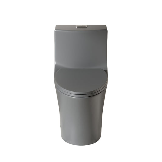 Light Gray Ceramic One-Piece Toilet with Tornado Flush and Soft Closing Seat, ADA Height 17'