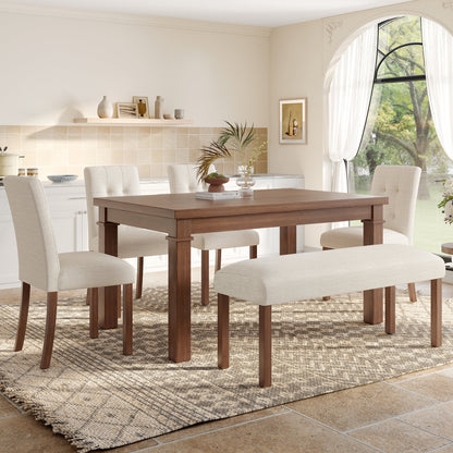 6-Piece Modern Dining Set, Rectangle Kitchen Table with 4 Upholstered Chairs & Bench, Ideal, (Easy Assembly, Space Saving)