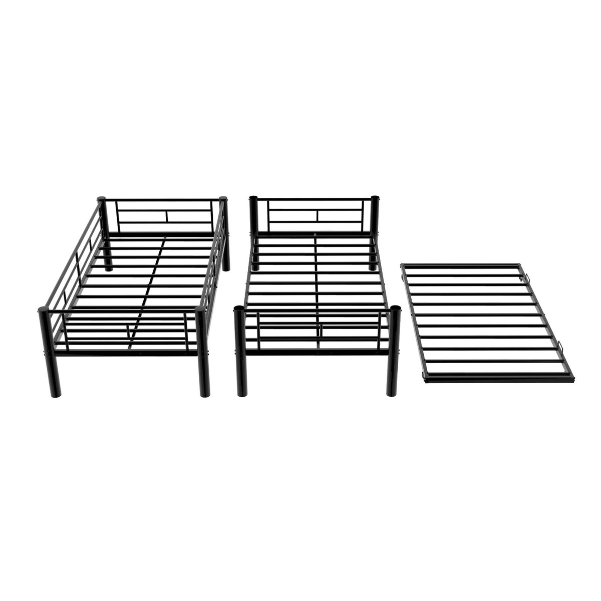 Heavy-duty Sturdy Metal Twin over Twin Bunk Bed with Noise Reduction, Safety Guardrail, No Box Spring Needed, Black
