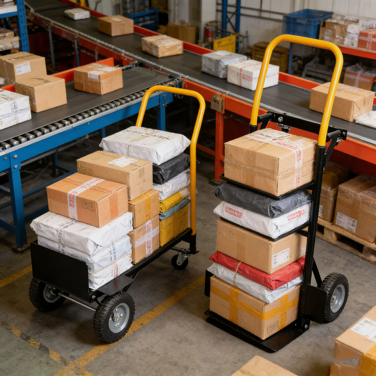 Hand Truck Dual Purpose 2 Wheel Dolly Cart and 4 Wheel Push Cart with Swivel Wheels 330 Lbs Capacity Heavy Duty Platform Cart for Moving/Warehouse/Garden/Grocery