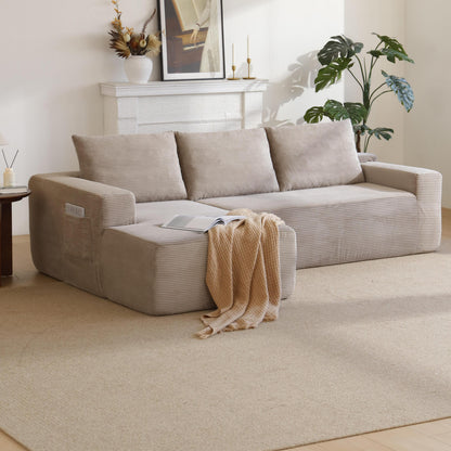 New 96.9'Cloud Sectional Couch with L-Shape Chaise,Modern Modular Sofa with Deep Seat,,Upholstered Couches for Living Room Bedroom,No Assembly Required,( Corduroy Fabric),Camel,left