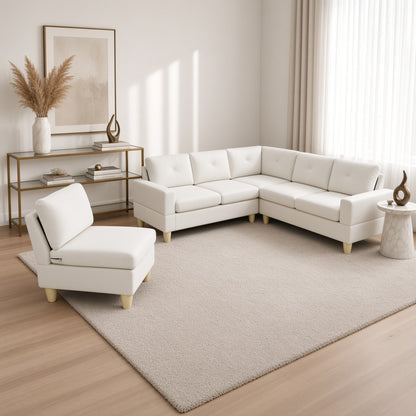 95.5 x 75 Inches Width Beige Modular L-Shaped Sectional Sofa 6-Seater 4-Piece Massa Flannel Fabric Couch with Chaise