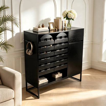 Buffet Cabinet with Storage: 44.49"Black Woven Door Accent Cabinets,with Arched Doors,with Multi layer Adjustable,with Metal Leg,woven door and drawer - for Kitchen Living Dining Room Entryway