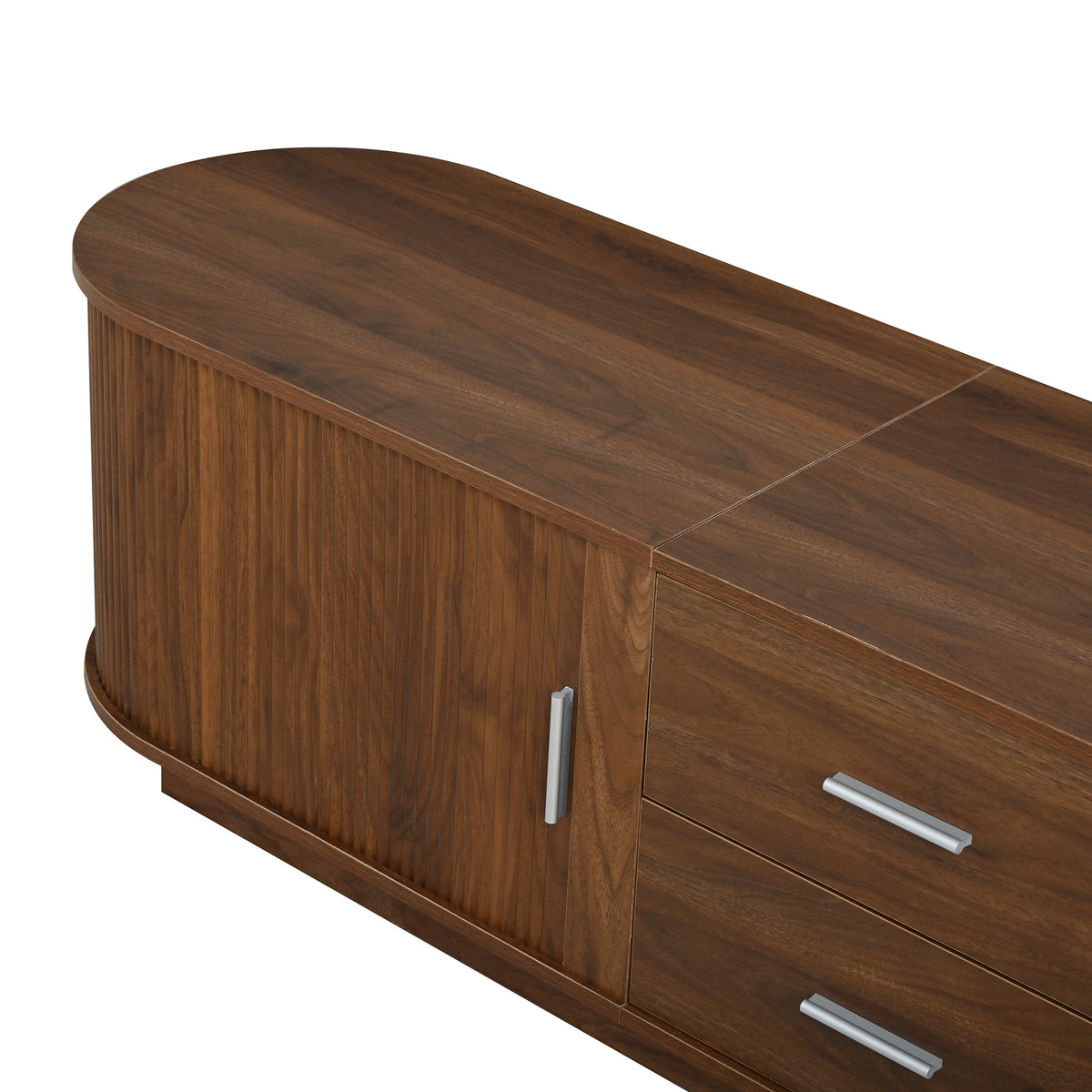 U-Can Modern TV Stand with Drawers, Hidden Sliding Storage, Rounded Corners, and Waterproof Surface, Fits 65'-70" TVs – Antique Brown
