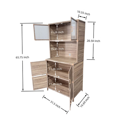 Tall Storage Cabinet, 31.50" W x 19.69" D x 65.75" H, Freestanding Indoor & Outdoor Storage Cabinet with Ribbed Acrylic Doors, 6-Door Utility Cabinet for Kitchen, Entryway, Patio & Garage