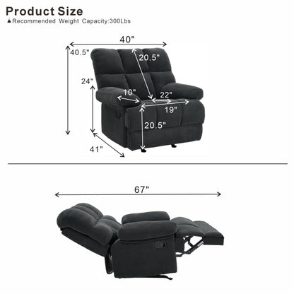 Modern Manual Rocker Recliner Chair with Nubby Upholstery Fabric in Dark Grey, Fabric +Wood and Metal Construction