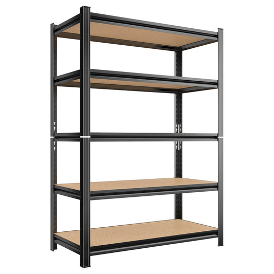 5 Tier Storage Rack, Adjustable Height Shelving, Warehouse Supermarket Basement Storage, Black, Requires Assembly