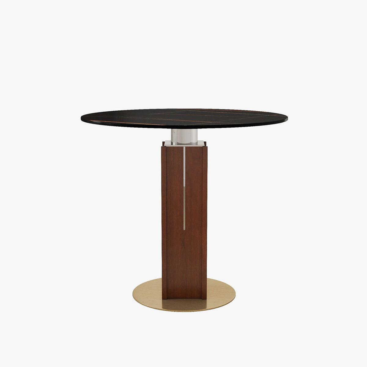 Φ85cm Round Slate Dining table, 12mm Black Desktop, Walnut Column, 2 - Person Kitchen Table for Small Space, 150lbs Weight Capacity(Only the Negotiation Table)