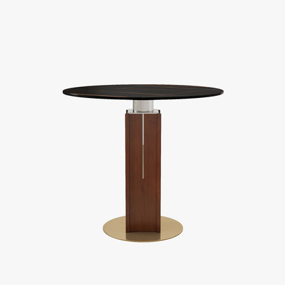 Φ85cm Round Slate Dining table, 12mm Black Desktop, Walnut Column, 2 - Person Kitchen Table for Small Space, 150lbs Weight Capacity(Only the Negotiation Table)