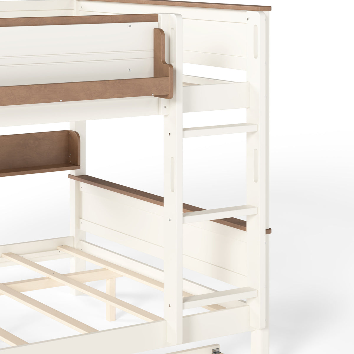 Queen over Queen Wood Bunk Bed with Pull-out Trundle Bed, Side Storage Shelf, Detachable Bunk Bed Frame, Convertible Into 2 Separate Beds for Kids Teens Adults, Beige&Natural