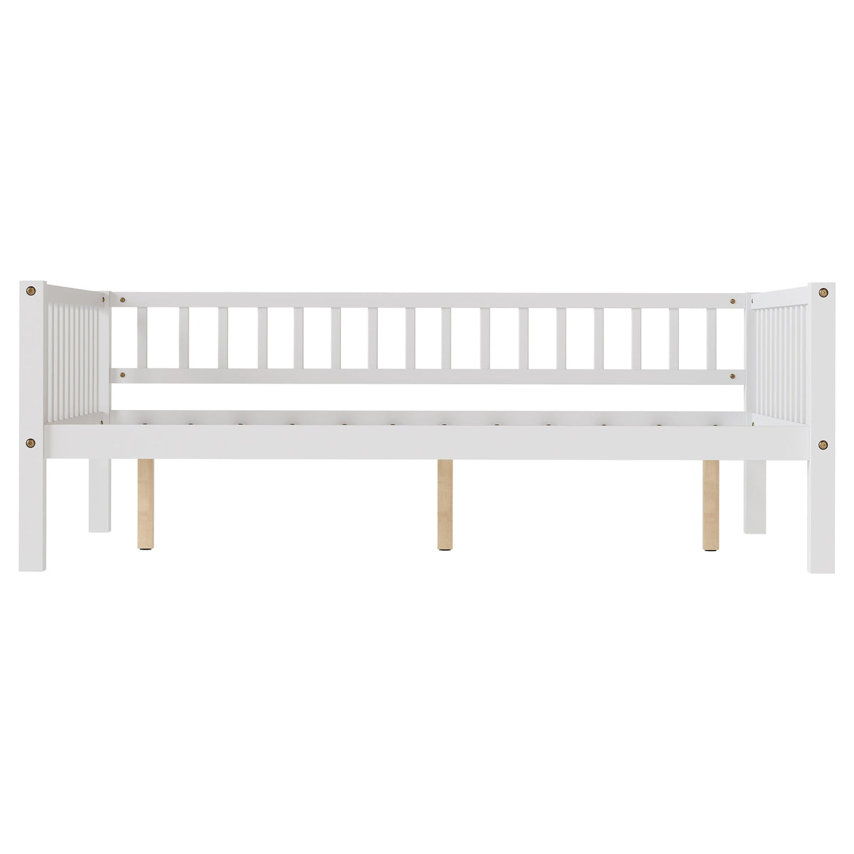 Full Size Daybed, 3-Sided Vertical Slat Guardrail Bed Frame, Breathable Wooden Slat Support Leisure Bed for Home Bedroom,White