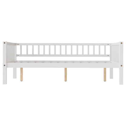Full Size Daybed, 3-Sided Vertical Slat Guardrail Bed Frame, Breathable Wooden Slat Support Leisure Bed for Home Bedroom,White