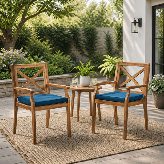 Perla Dining Chair, 2PCS with 2 Blue Cushions