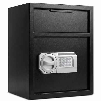 Commercial Safe with Drop Slot for Cash Deposits, Multi-Scene Safe for Office, Household & Commercial Use, Equipped with Password Lock, Emergency Override Keys and Intelligent Anti-Theft Alarm System,