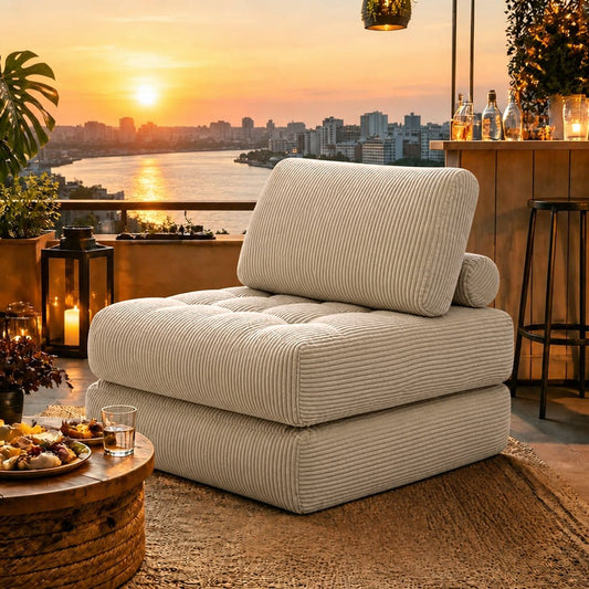 62.9"Corduroy Fabric Beanbag Couch for Living Room, Bedroom & Dorm, Cozy Fluffy Cloud Mini Couch-Corduroy-Camel