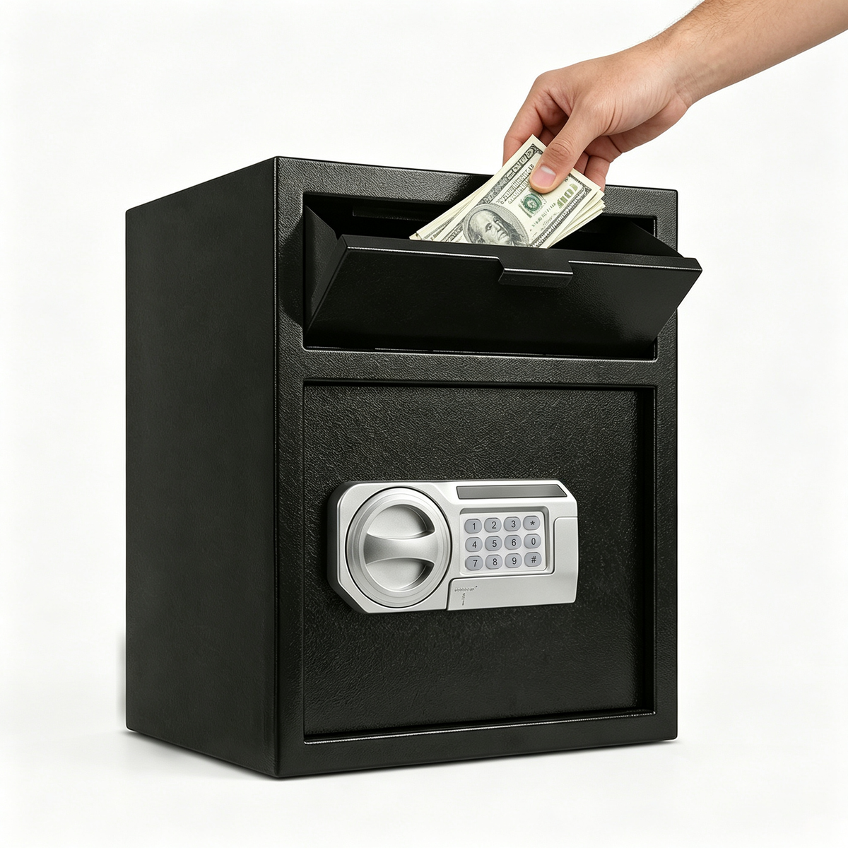 Commercial Safe with Drop Slot for Cash Deposits, Multi-Scene Safe for Office, Household & Commercial Use, Equipped with Password Lock, Emergency Override Keys and Intelligent Anti-Theft Alarm System,