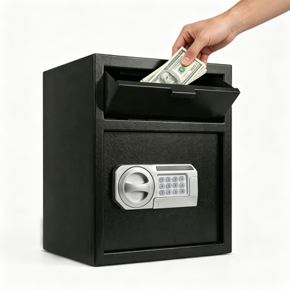 Commercial Safe with Drop Slot for Cash Deposits, Multi-Scene Safe for Office, Household & Commercial Use, Equipped with Password Lock, Emergency Override Keys and Intelligent Anti-Theft Alarm System,