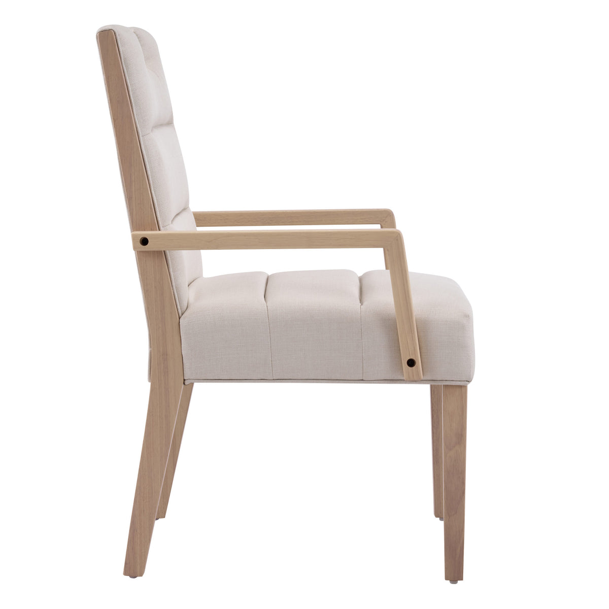 Upholstered Dining Chairs with Armrests, Beige Fabric & Natural Rubber Wood Frame, Set of 2