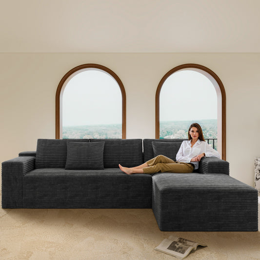 104.3*68.9'Modular sectional sofa seat,Upholstered compressed couch for living room,Bedroom,Apartment,No assembly required,2PC free combination,Plush corduroy fabric,GREY