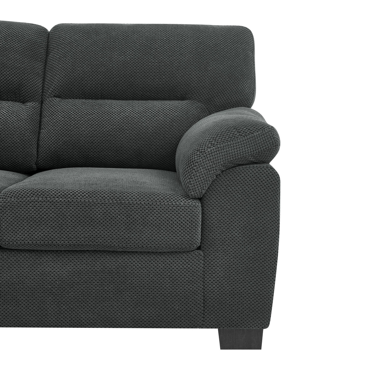 3-Seater Sofa, Dark Gray Upholstered Couch, Modern Living Room Furniture, Textured Fabric Sofa, Minimalist Settee, Comfortable Armchair, Sturdy Frame Sofa