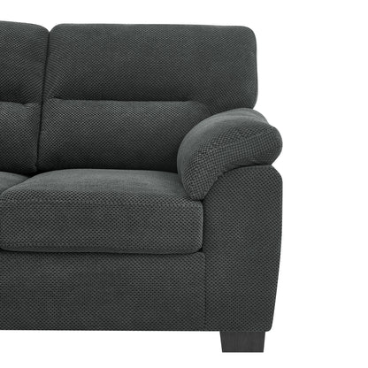 3-Seater Sofa, Dark Gray Upholstered Couch, Modern Living Room Furniture, Textured Fabric Sofa, Minimalist Settee, Comfortable Armchair, Sturdy Frame Sofa