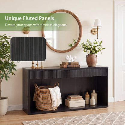 63" Fluted Console Table with 3 Drawers, Long Sofa Table Behind Couch for Living Room, Hallway, Foyer,Black