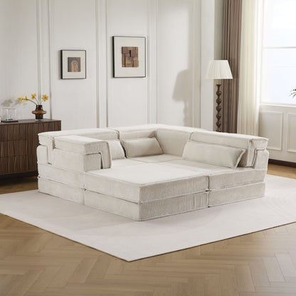 Compression Mahjong Sofa, Convertible Floor Sofa Bed, DIY Boneless Modular Sectional Sofa, No Assembly Required, Circle fleece fabric – Model W3723S00023