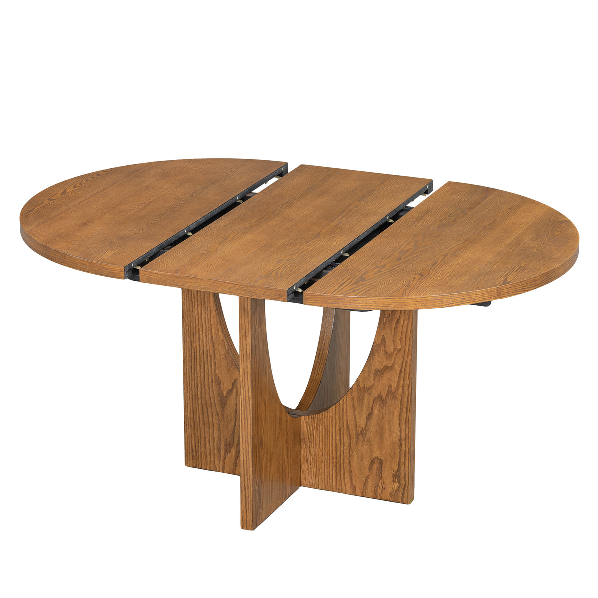 TOPMAX Modern 5-Piece Extendable Round Dining Table Set with 16.2inch Removable Leaf for Small Places, Walnut