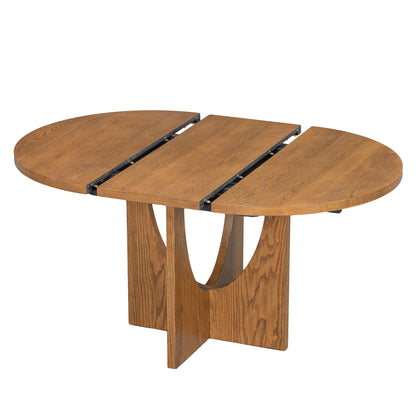 TOPMAX Modern 5-Piece Extendable Round Dining Table Set with 16.2inch Removable Leaf for Small Places, Walnut