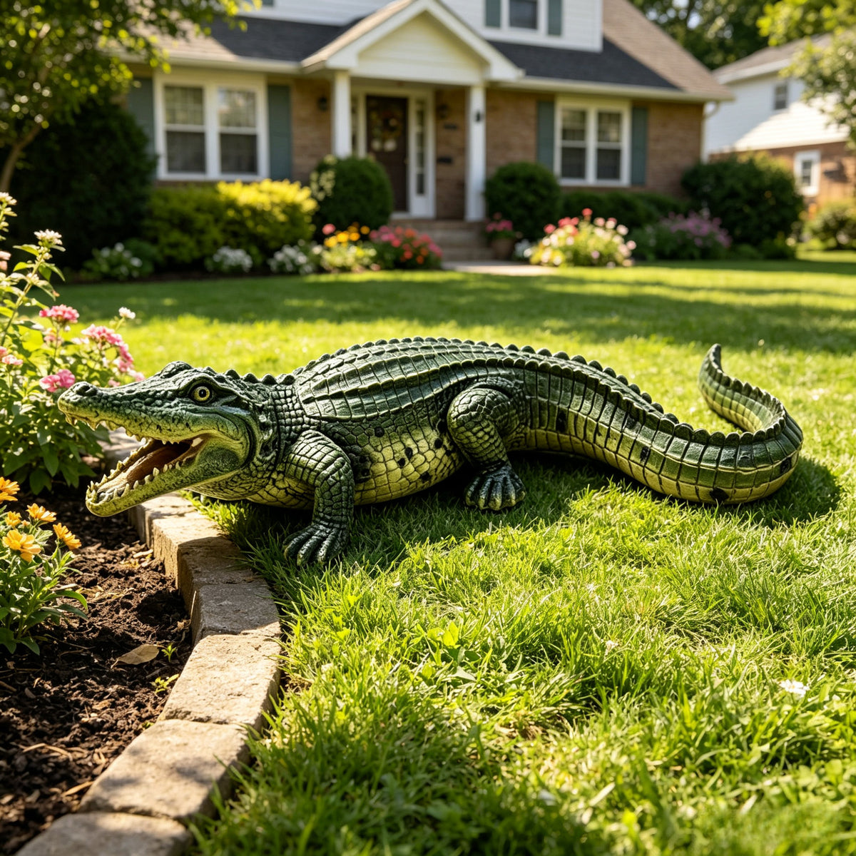 23" Simulated Crocodile Garden Statue, Resin Animal Ornament, Creative Indoor & Outdoor Decor for Garden, Porch, Pond & Backyard
